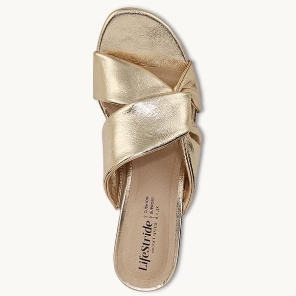 LifeStride Nori Platino Metallic Gold Kitten Heel Dress Sandal Womens Sz 6W Wide - Picture 9 of 11